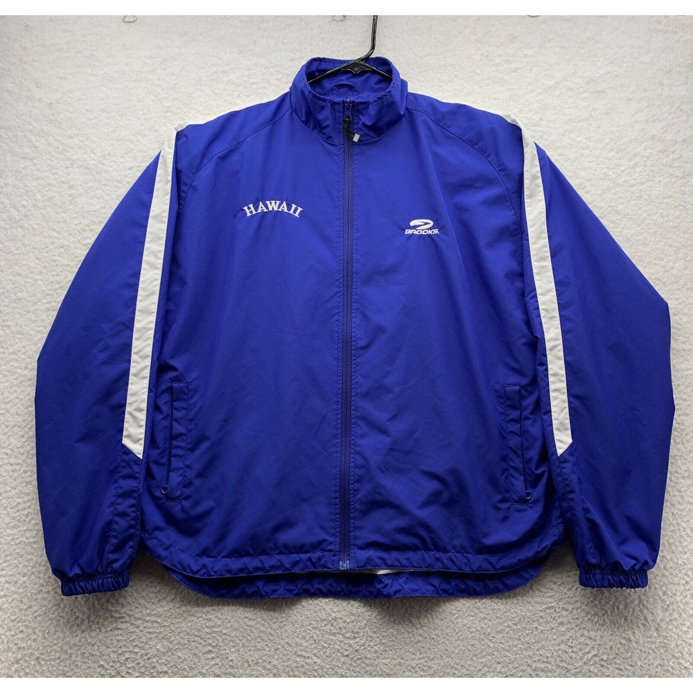 Brooks Hawaii Windbreaker Mens‎ Large L Vented Mesh Blue White Running Athletic